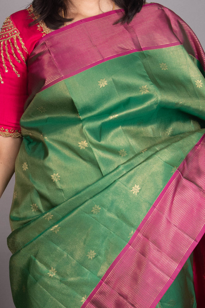 Forest Green and Pink Vairaoosi silk saree