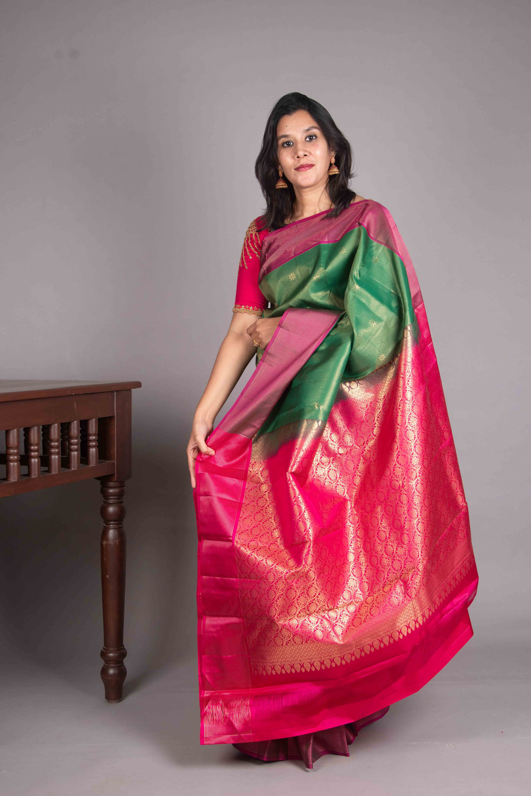 Forest Green and Pink Vairaoosi silk saree