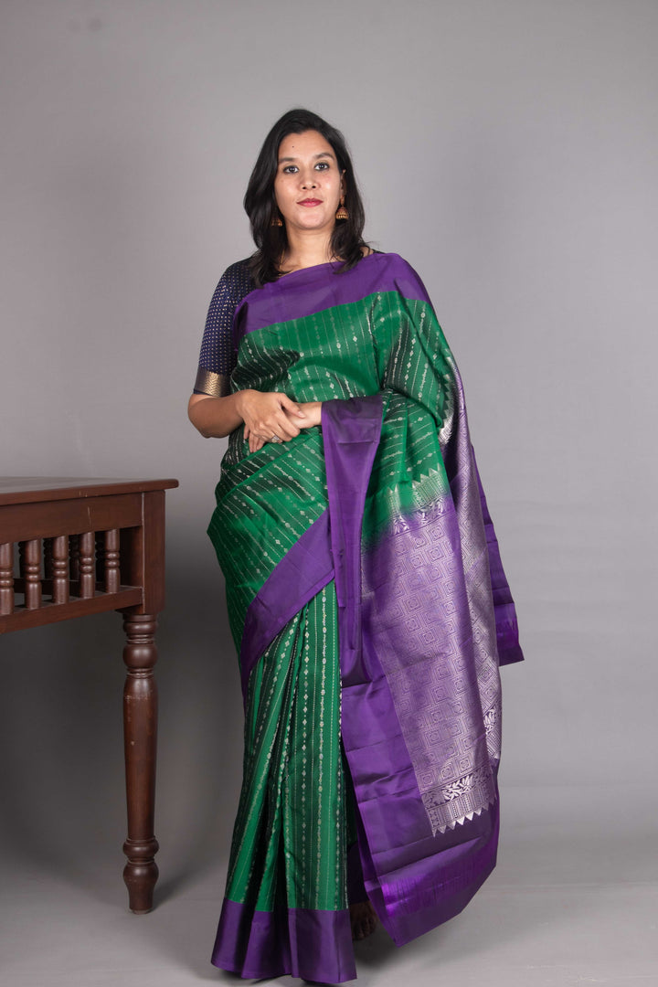 Bottle Green And Purple Designer Silk Saree