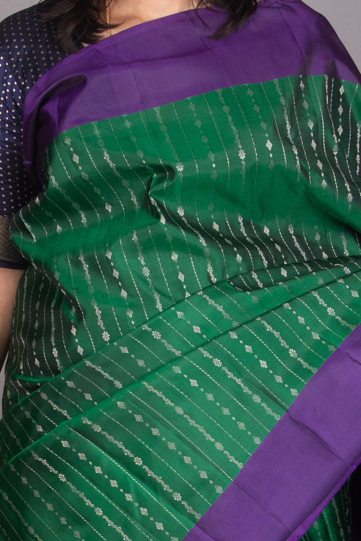 Bottle Green And Purple Designer Silk Saree