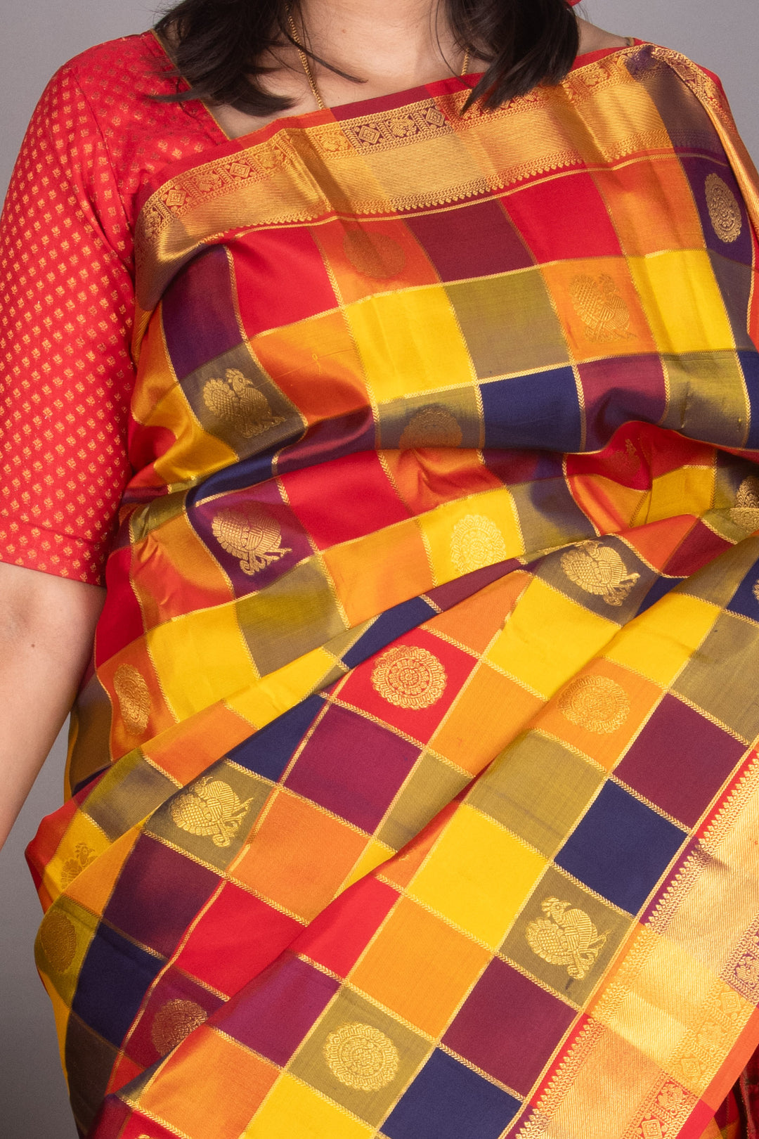 Red And Blue Paalum Pazhamum Kanchipuram Silk Saree