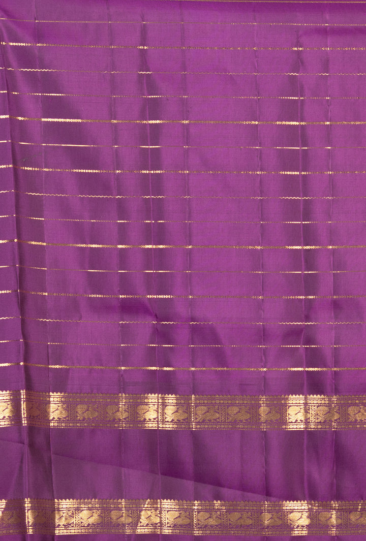 Fenugreek And Purple Retta Kanjipuram Silk Saree