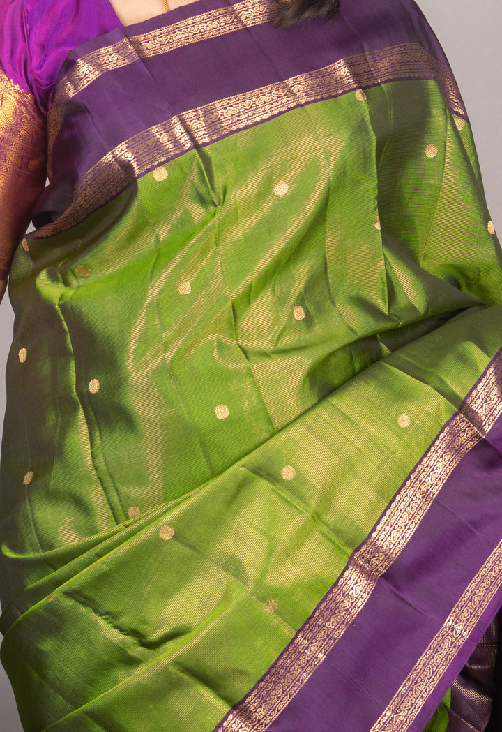 Leaf Green And Violet Vairaoosi Kanchipuram Silk Saree