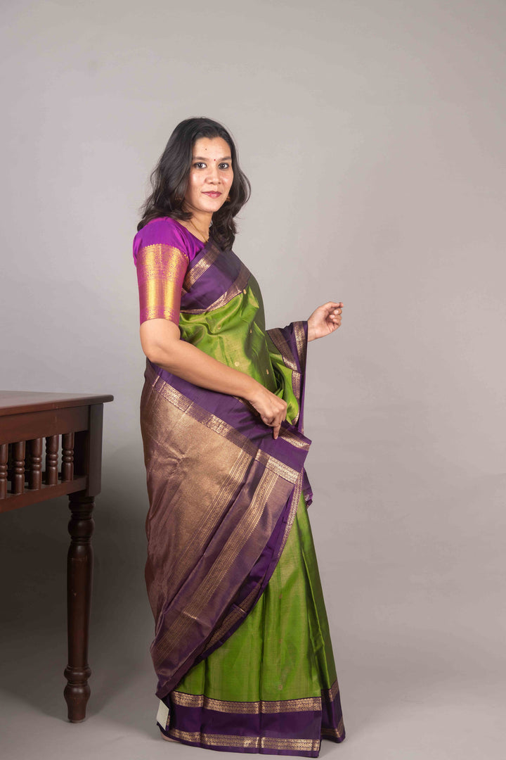 Leaf Green And Violet Vairaoosi Kanchipuram Silk Saree