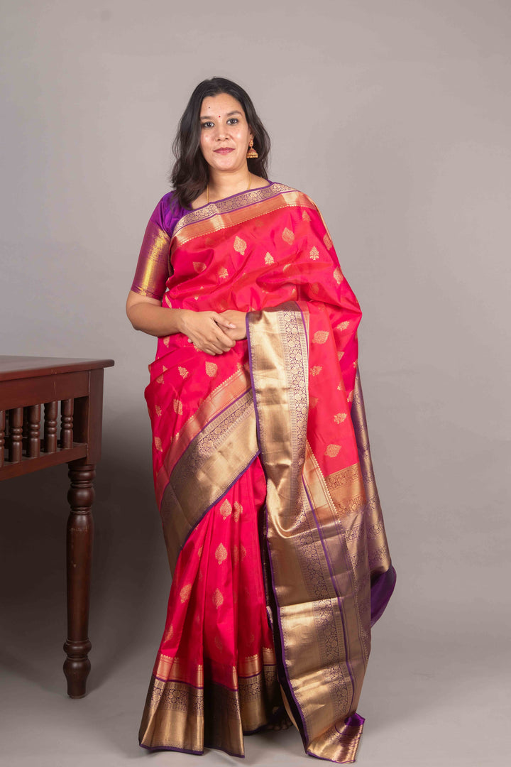 Rani Pink And Purple Korvai Silk Saree