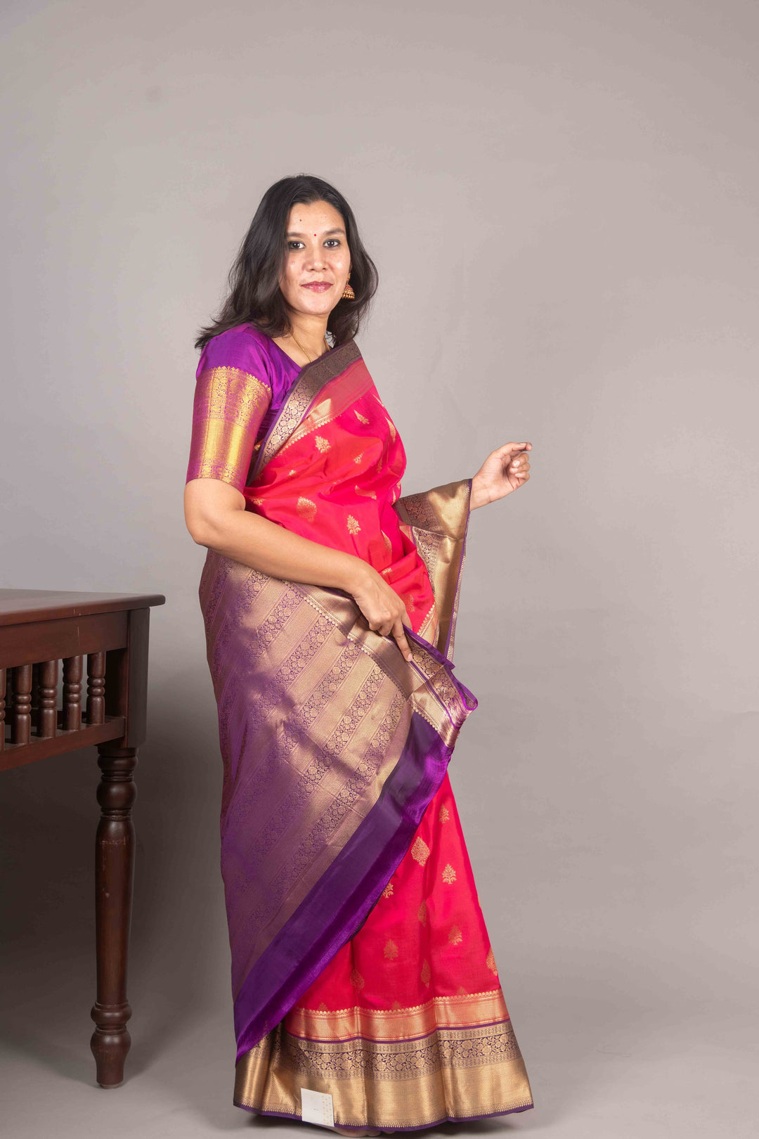 Rani Pink And Purple Korvai Silk Saree