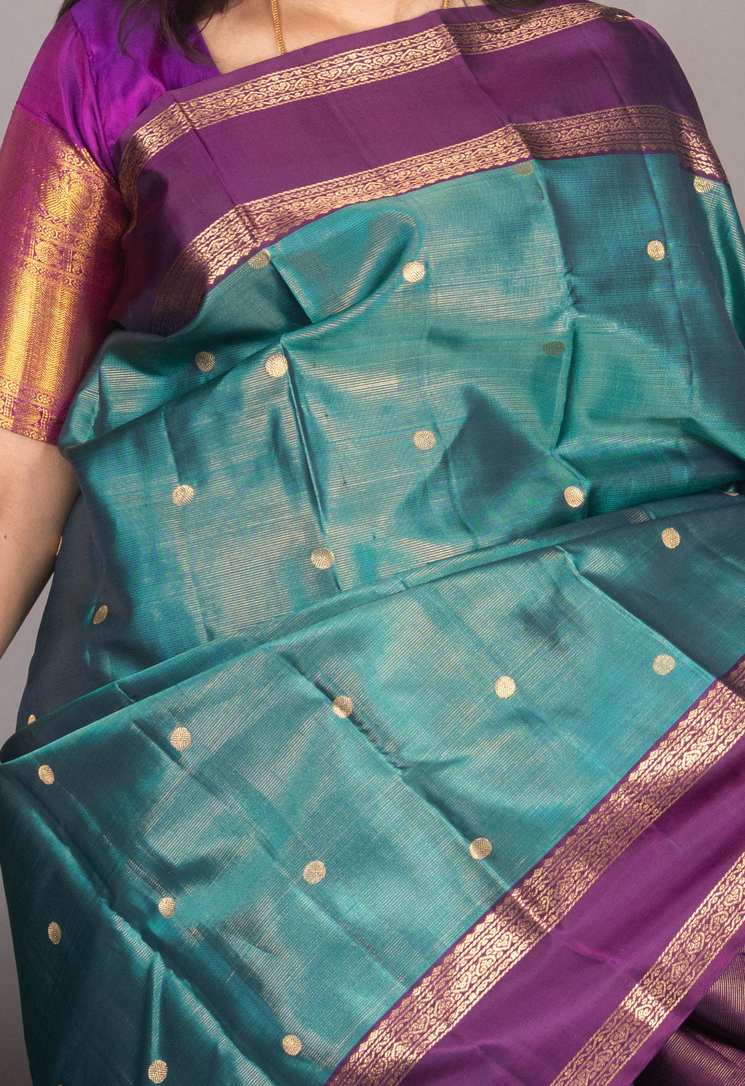 Peacock Blue And Purple Vairaoosi Silk Saree