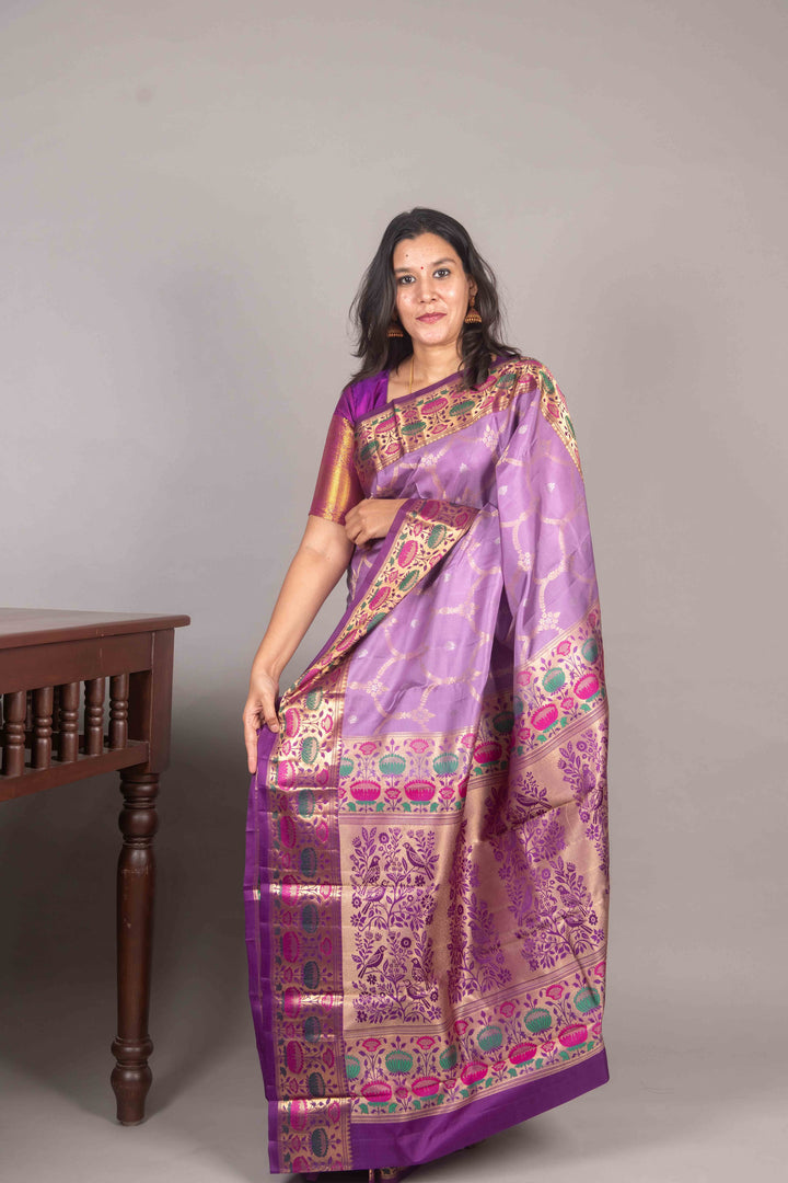 Lilac And Purple Paithini Kanji Silk Saree
