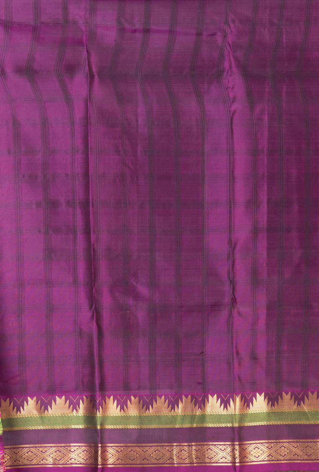 Rust Orange And Purple Temple Border Silk Saree