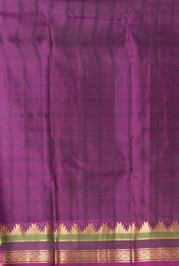 Rust Orange And Purple Temple Border Silk Saree