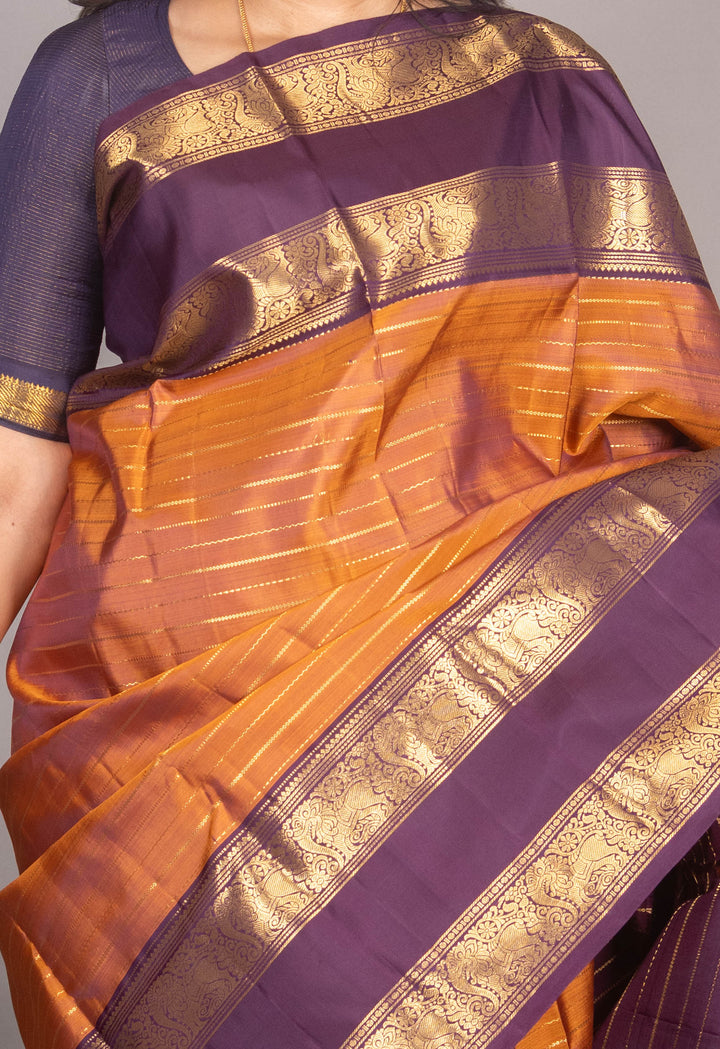 Honey Orange And Jamun Purple Veldhari Kanchi Silk Saree