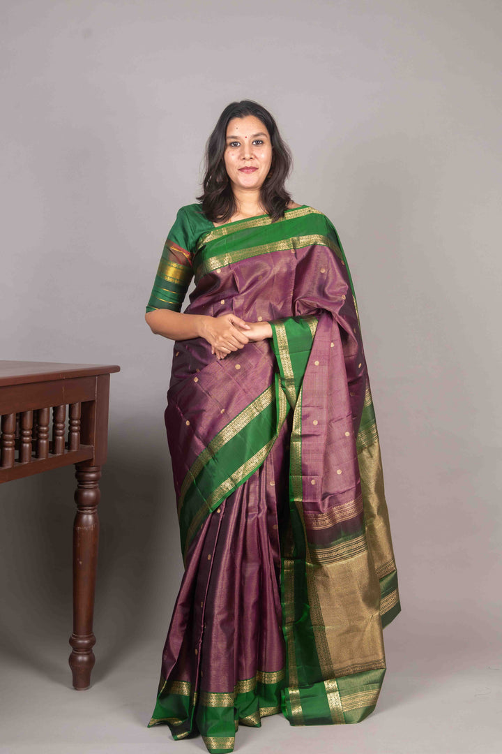 Purple And Green Vairaoosi Kanchipuram Silk Saree