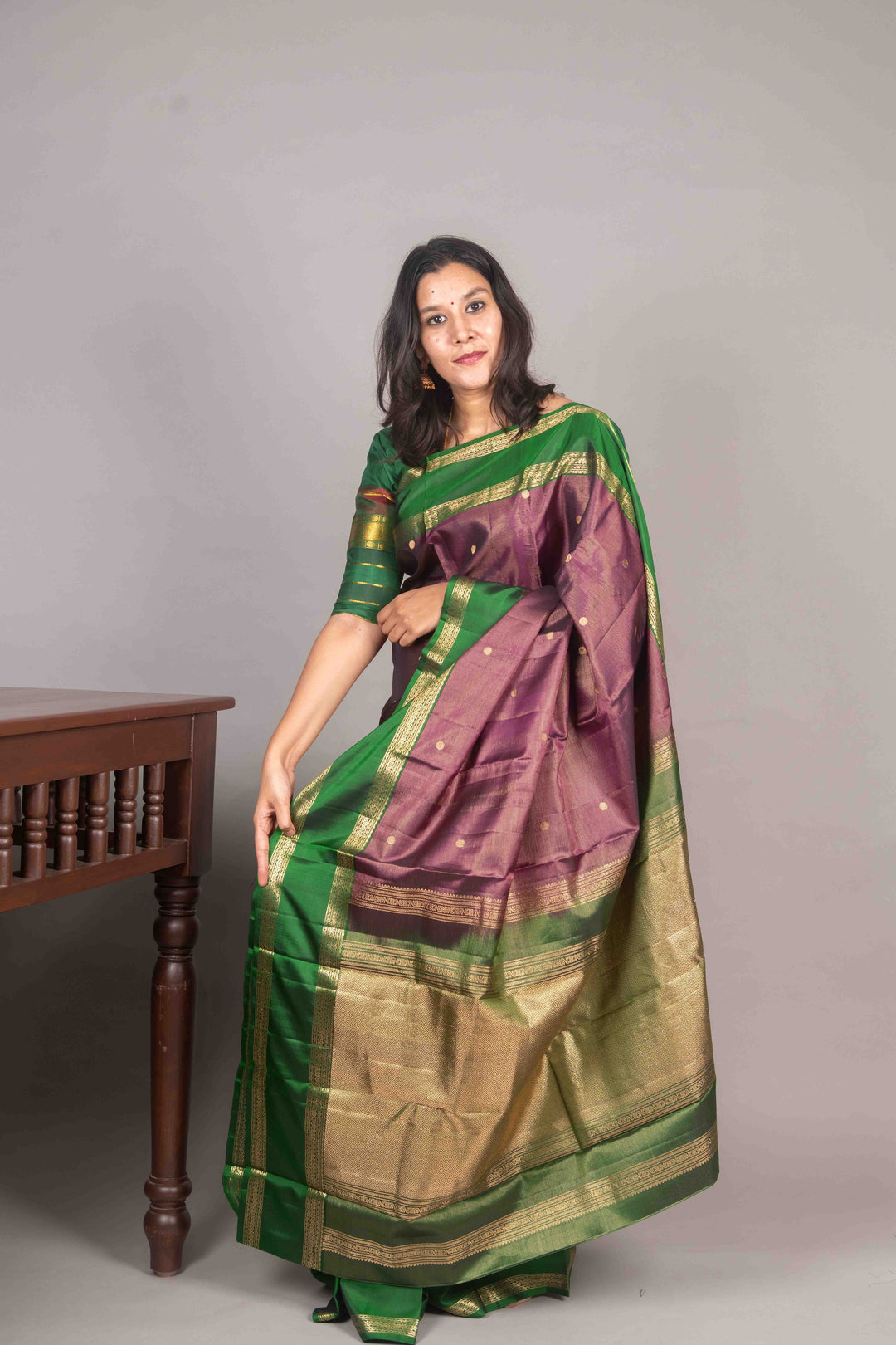 Purple And Green Vairaoosi Kanchipuram Silk Saree