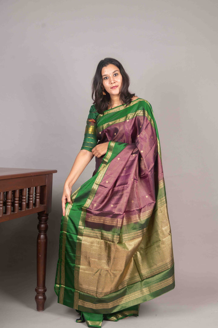 Purple And Green Vairaoosi Kanchipuram Silk Saree
