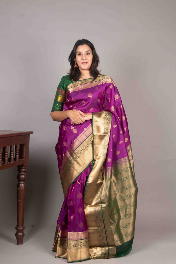 Purple And Green Korvai Silk Saree