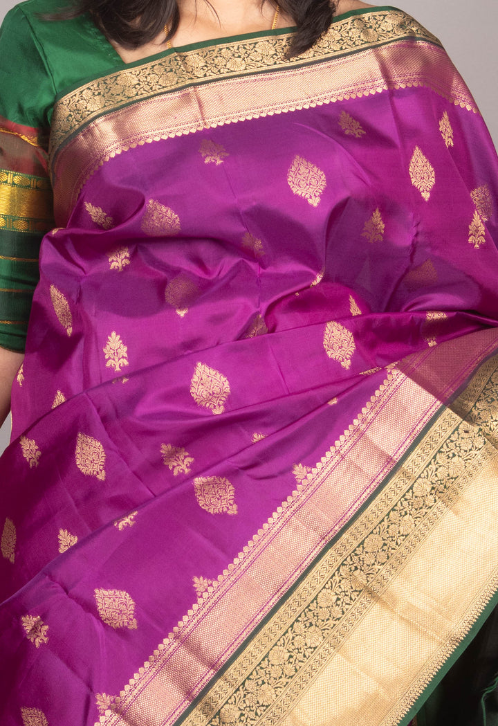 Purple And Green Korvai Silk Saree