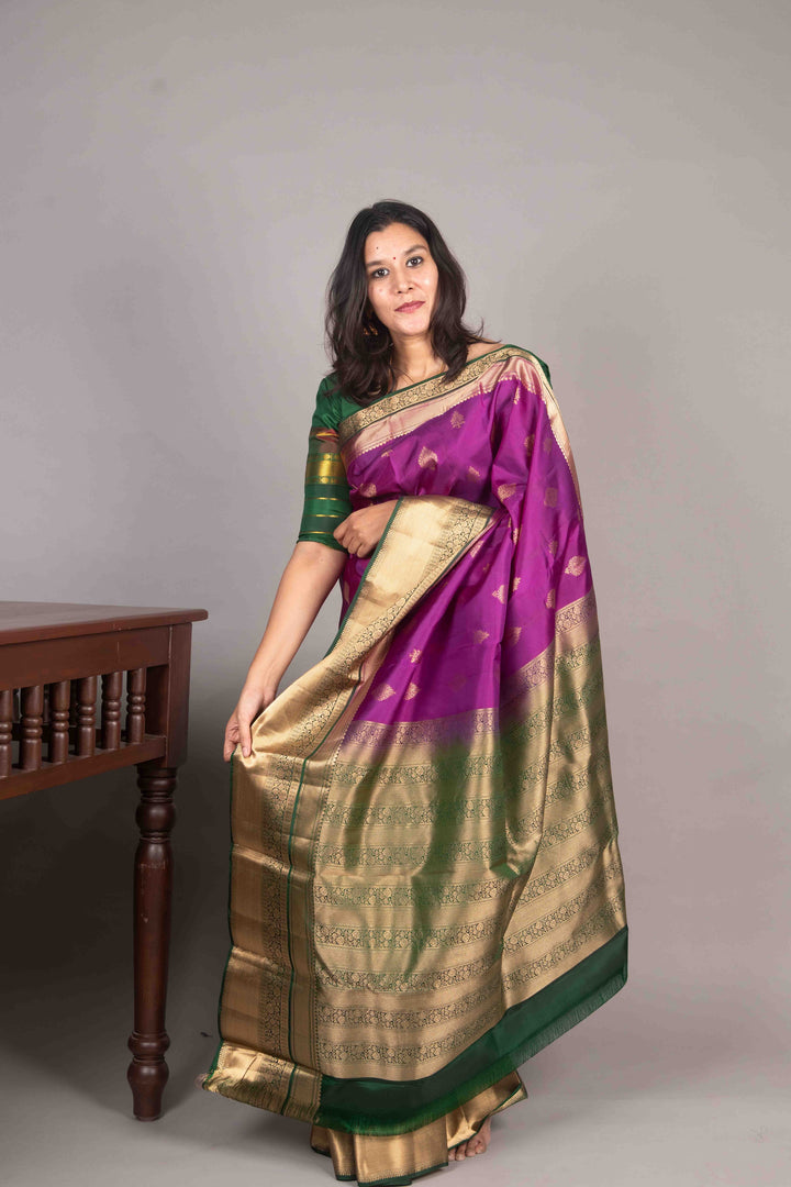 Purple And Green Korvai Silk Saree