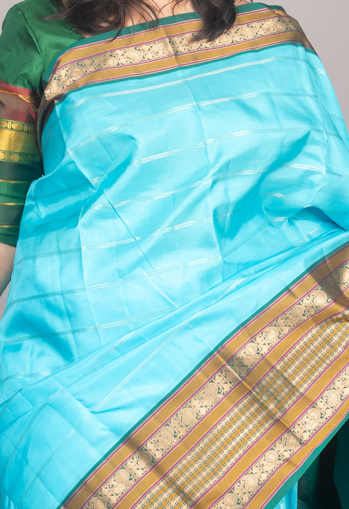 Light Blue And Green Korvai Kanchipuram Silk Saree