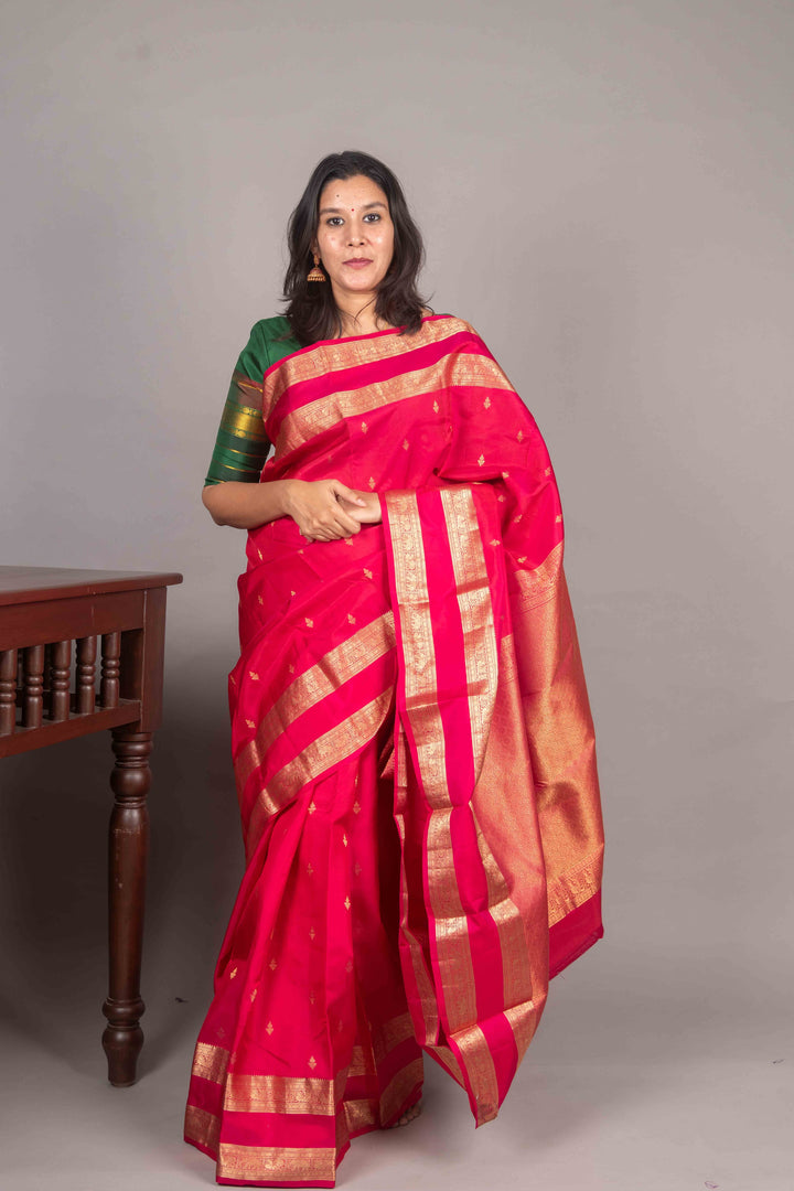 Rani Pink Retta Kanjivaram Soft Silk Saree
