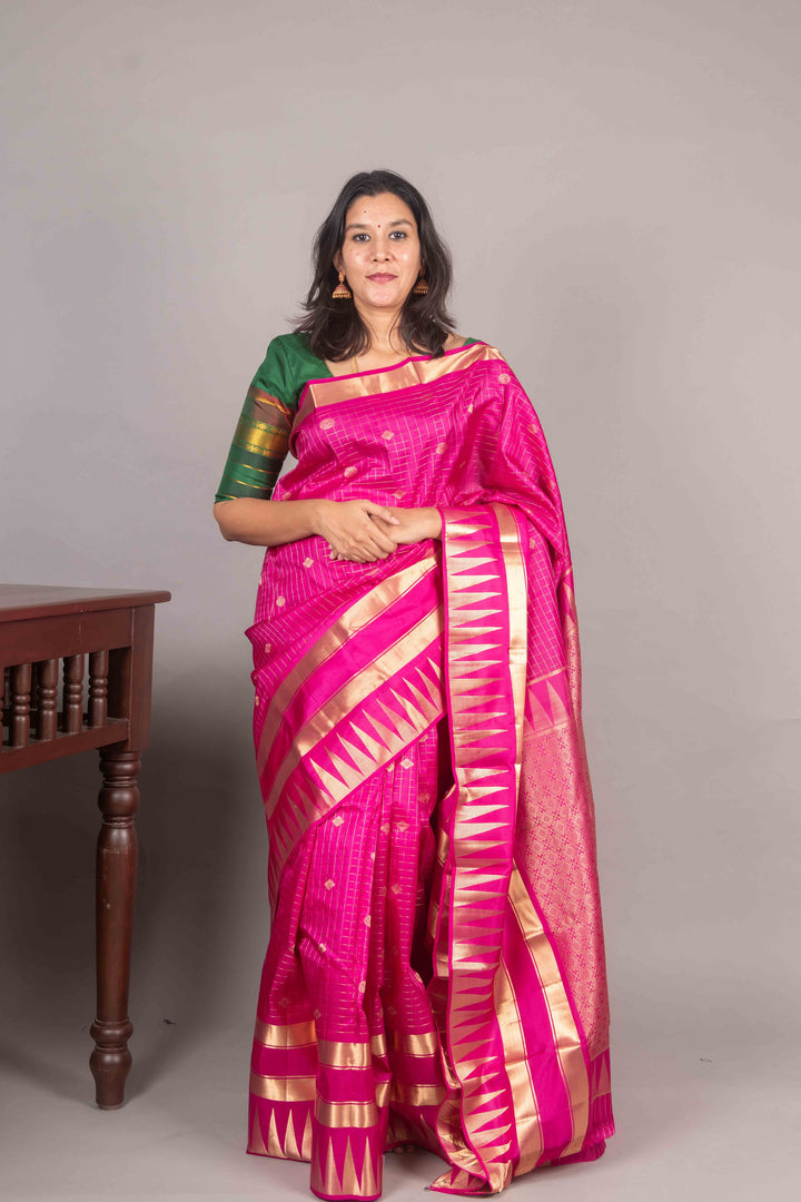 Bud Rose Zari Checked Silk Saree