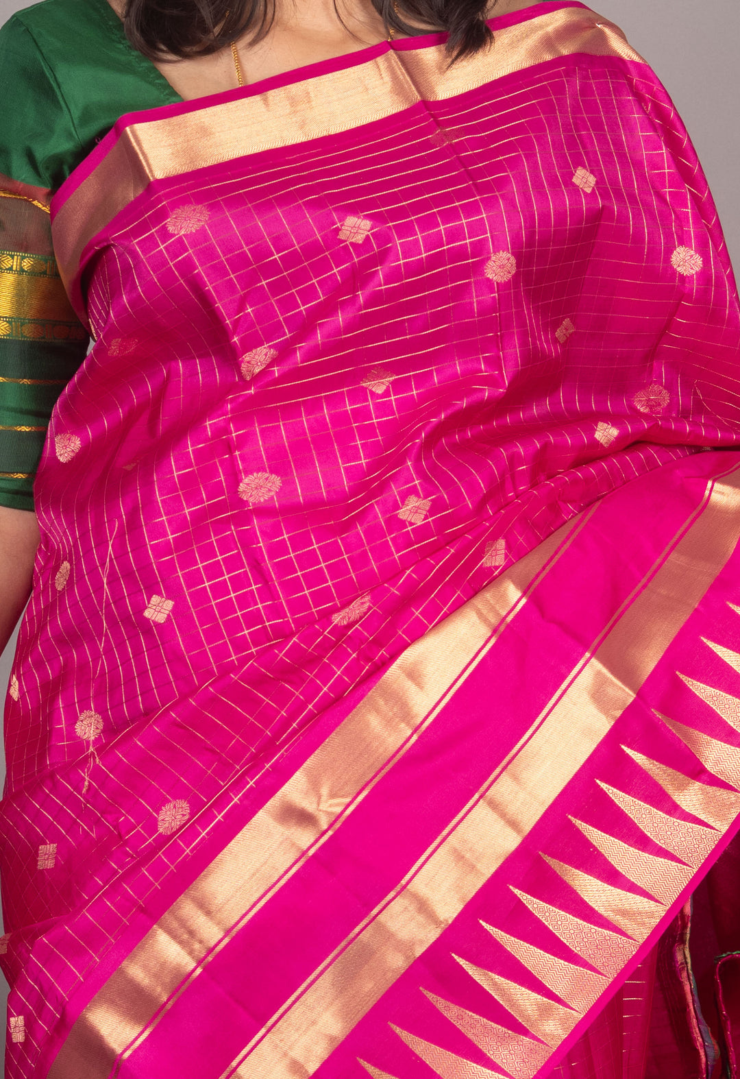 Bud Rose Zari Checked Silk Saree