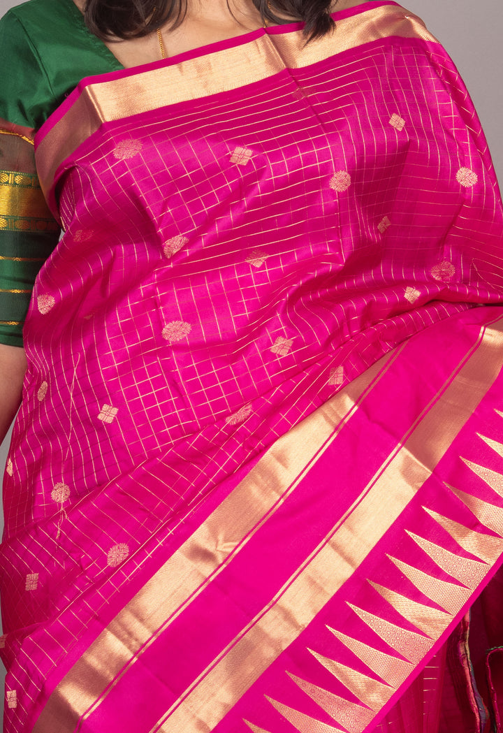 Bud Rose Zari Checked Silk Saree