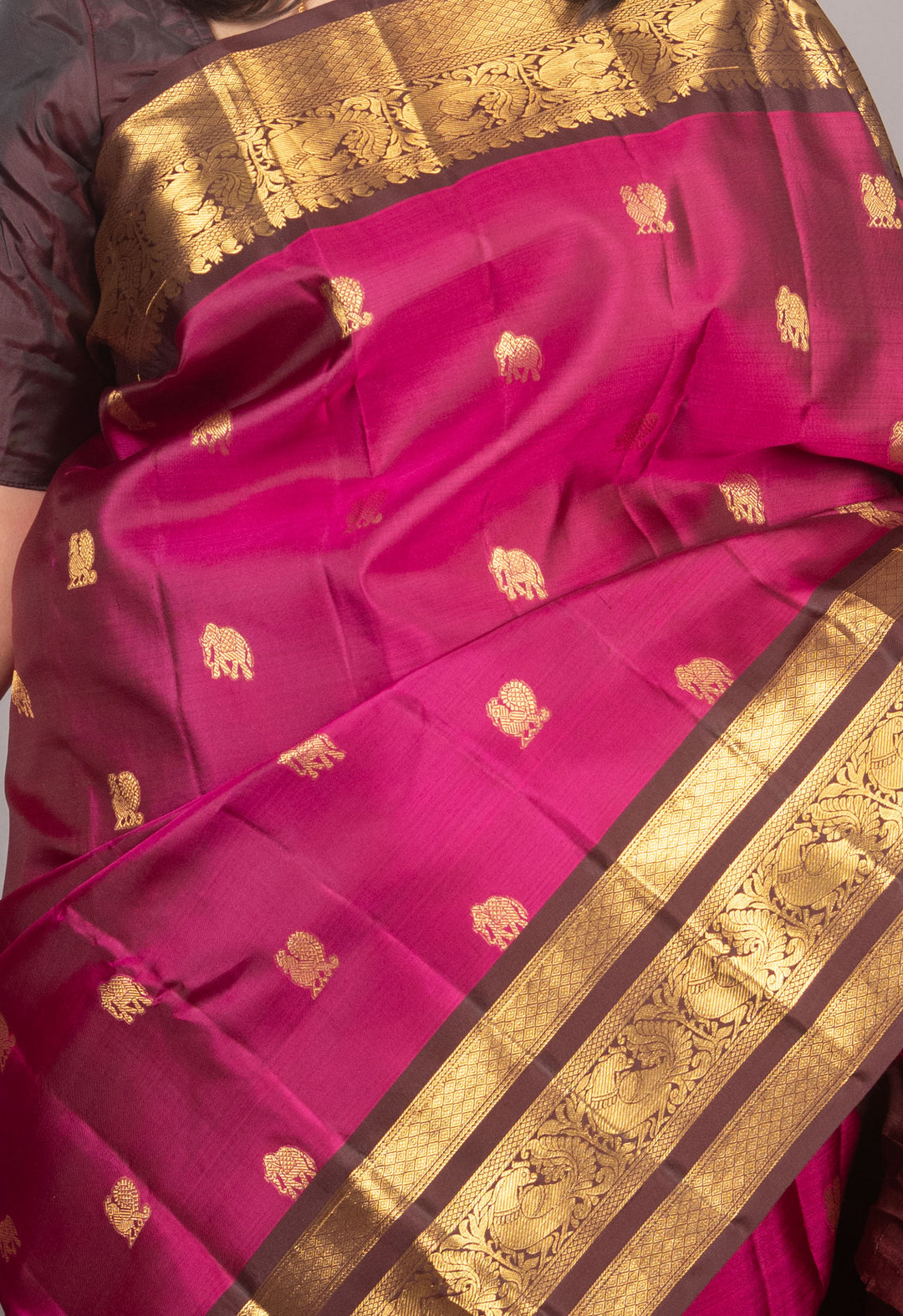 Magenta And Brown Vintage Kanchi Silk Saree