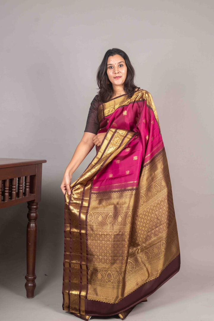 Magenta And Brown Vintage Kanchi Silk Saree