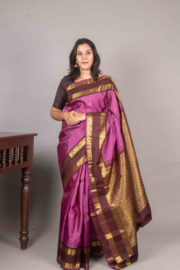 Lavender And Brown Vintage Kanji Silk Saree