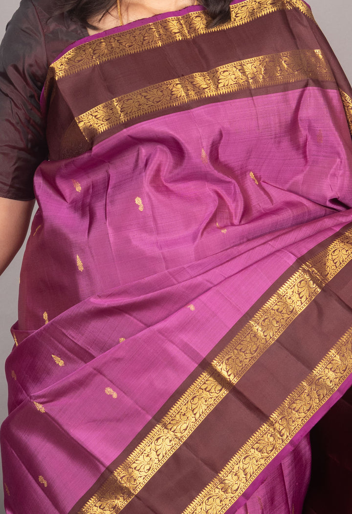 Lavender And Brown Vintage Kanji Silk Saree