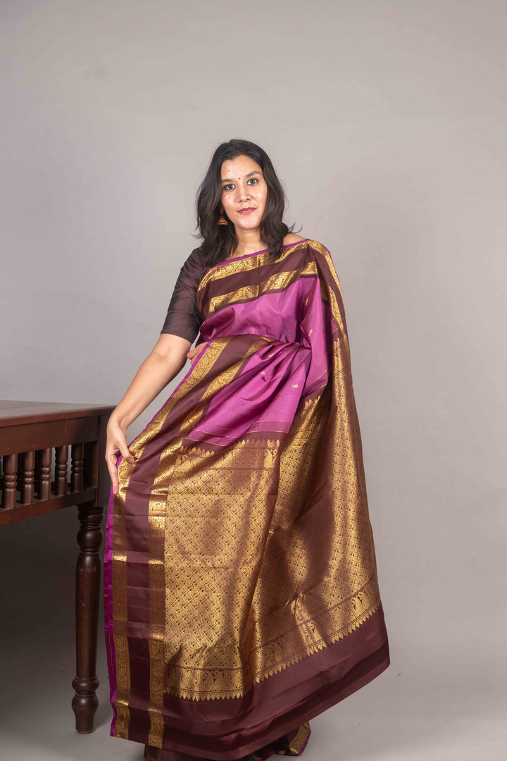 Lavender And Brown Vintage Kanji Silk Saree