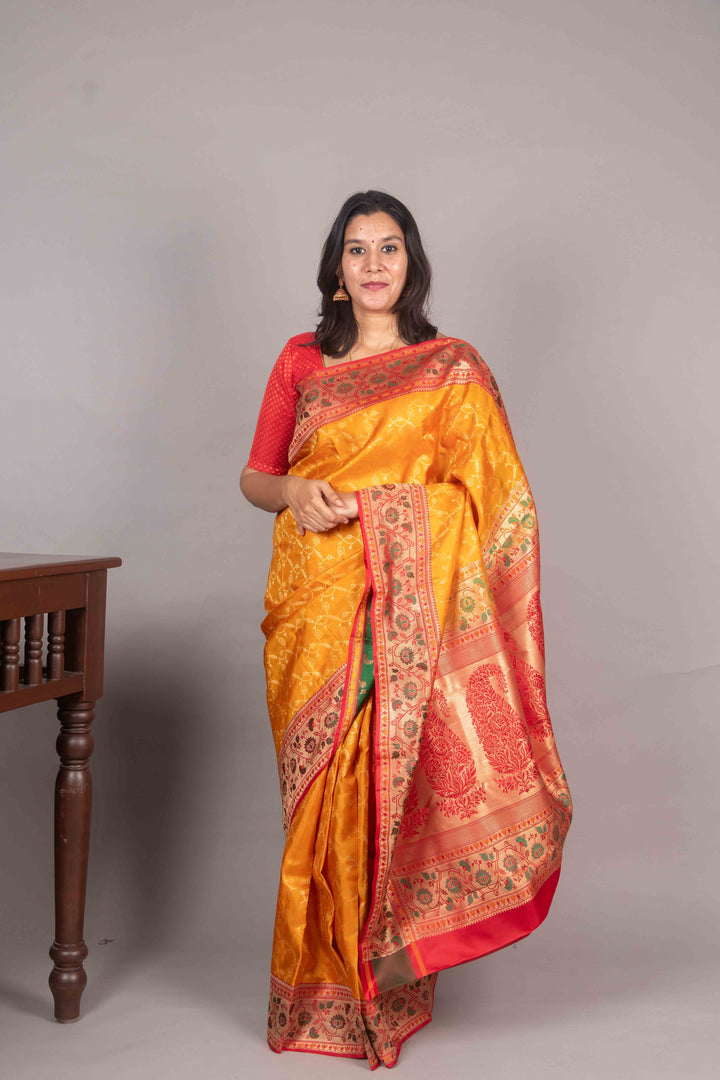 Yellow And Red Paithani Kanjipuram Silk Saree