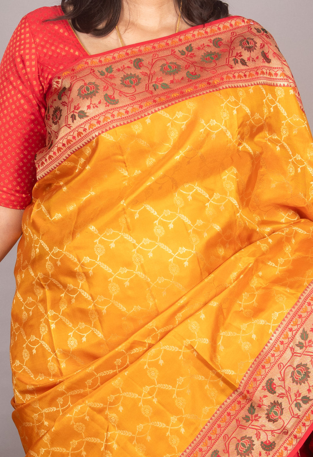 Yellow And Red Paithani Kanjipuram Silk Saree