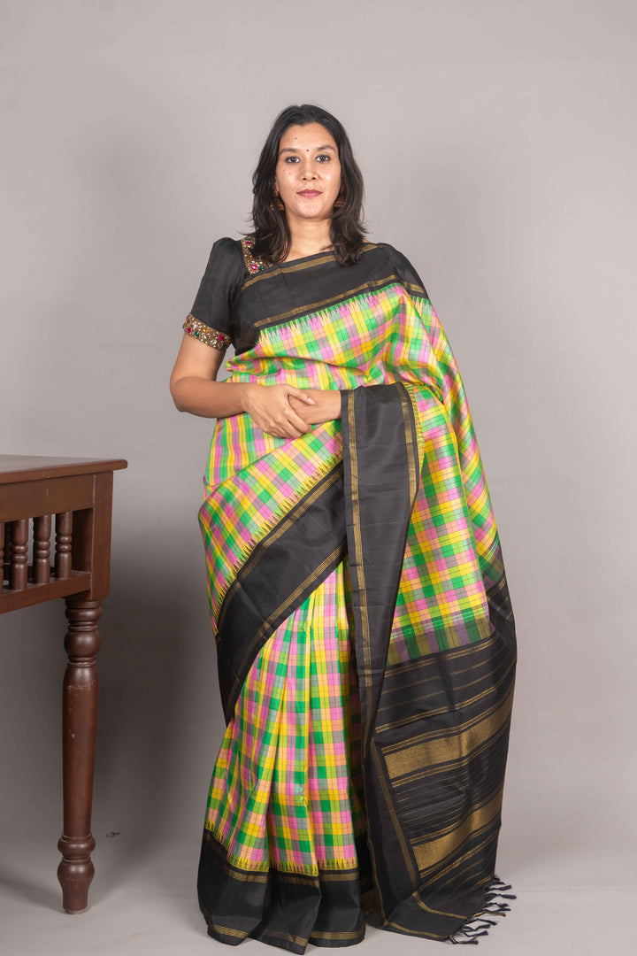 Palum Pazhamum With Black Kanjivarm Silk Saree