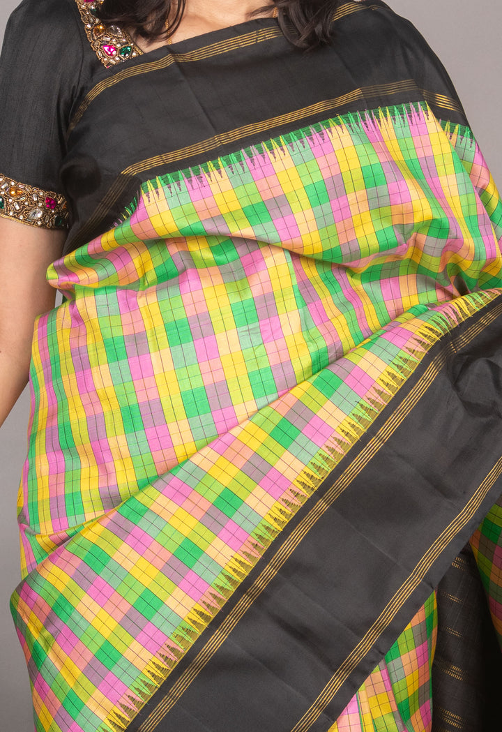 Palum Pazhamum With Black Kanjivarm Silk Saree