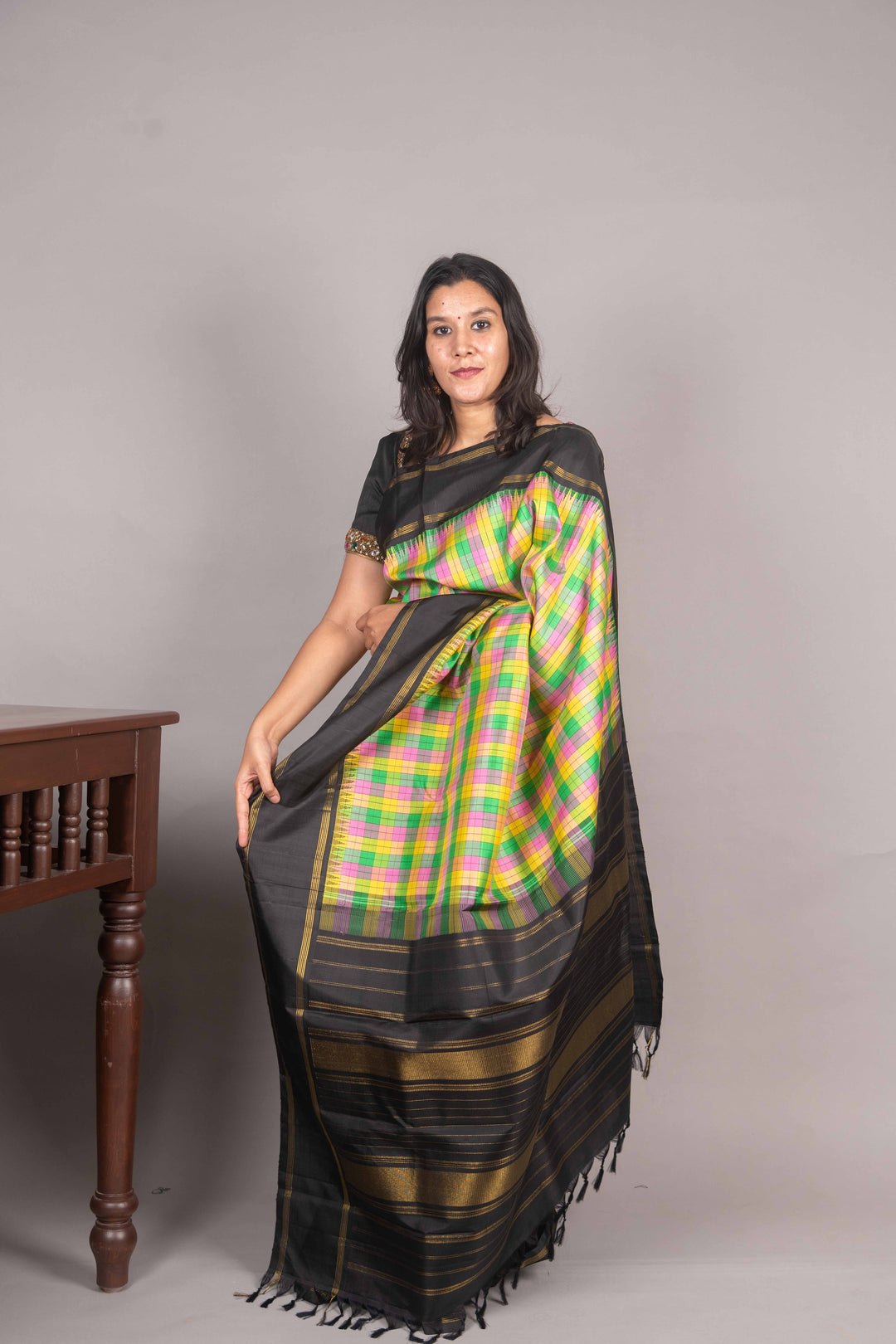 Palum Pazhamum With Black Kanjivarm Silk Saree