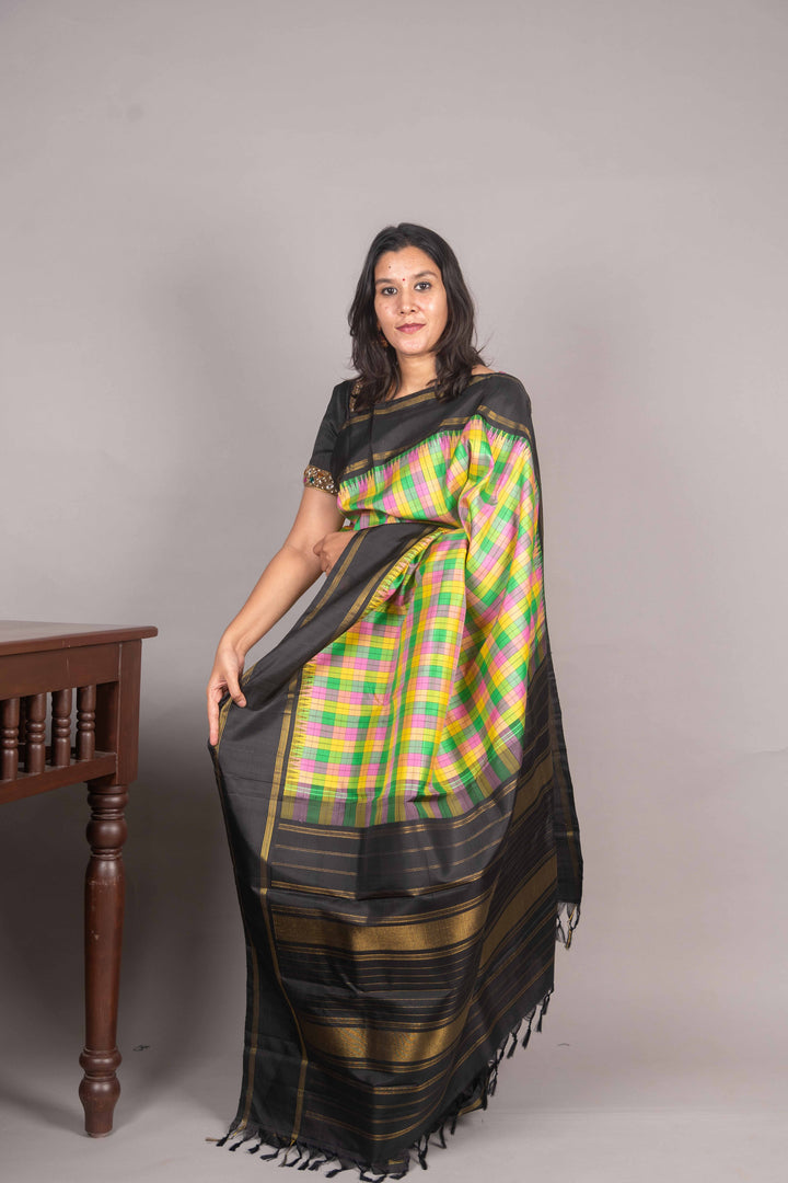 Palum Pazhamum With Black Kanjivarm Silk Saree
