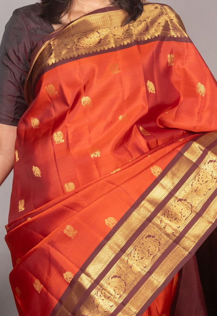 Rust Orange And Brown Vintage Kanchi Silk Saree