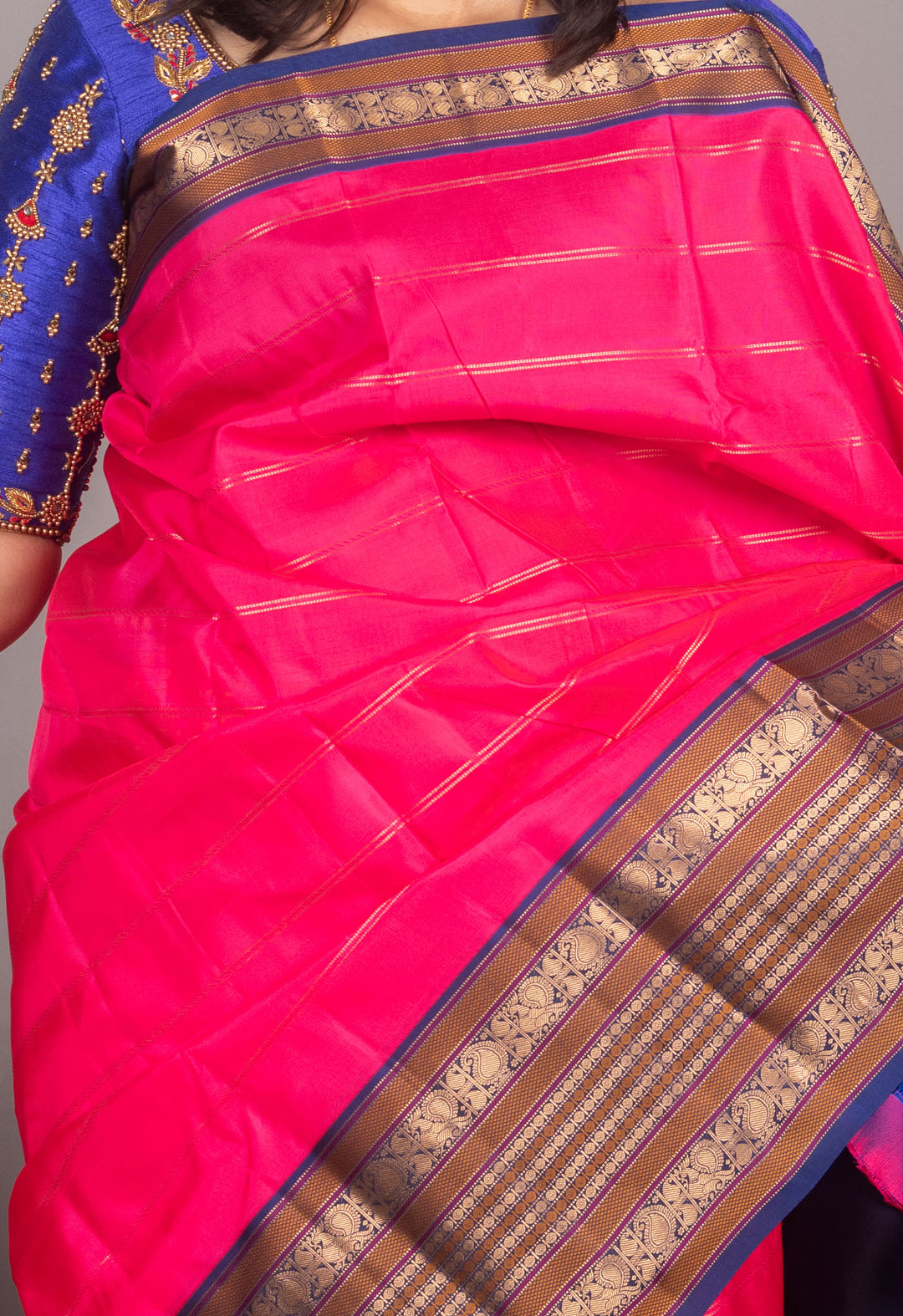 Bright Pink And Blue Veldhari Silk Saree