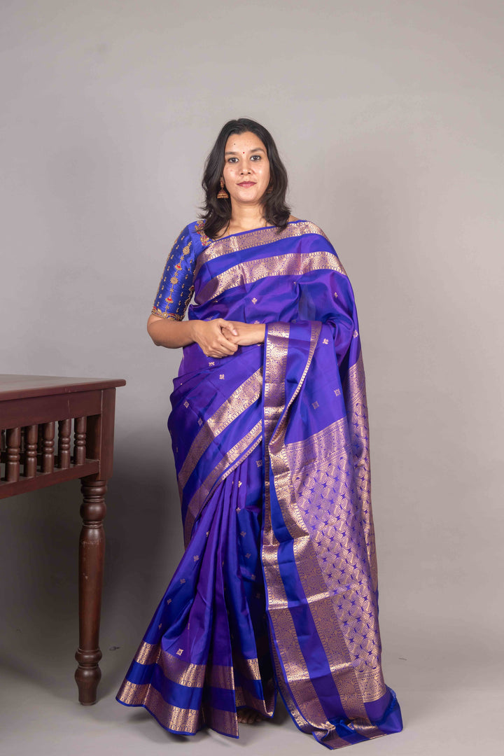Indigo Blue Retta Petu Kanji Silk Saree