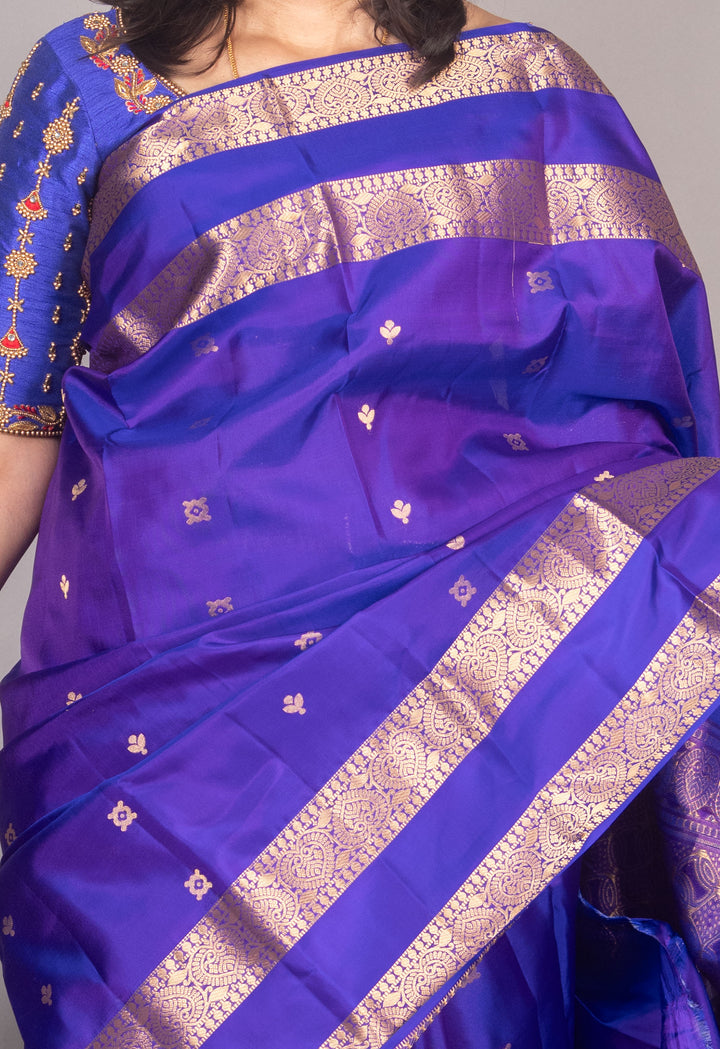Indigo Blue Retta Petu Kanji Silk Saree