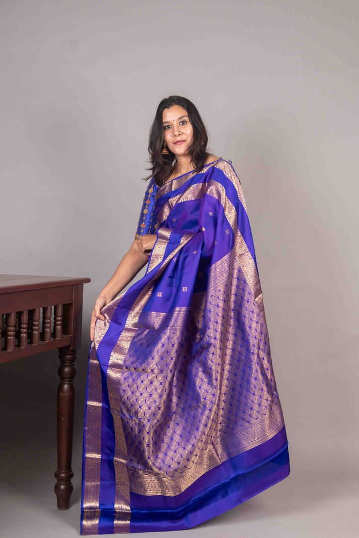 Indigo Blue Retta Petu Kanji Silk Saree