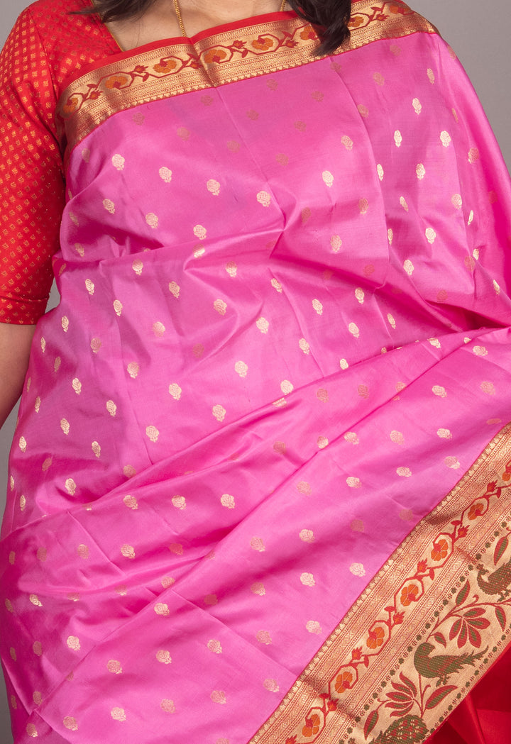 Rose Pink And Red Piathani Silk Saree