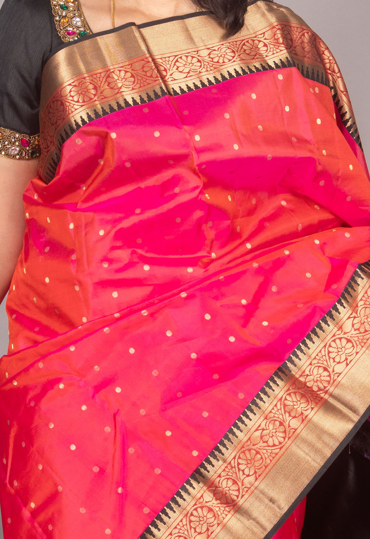 Dual Tone Pink And Black Korvai Silk Saree