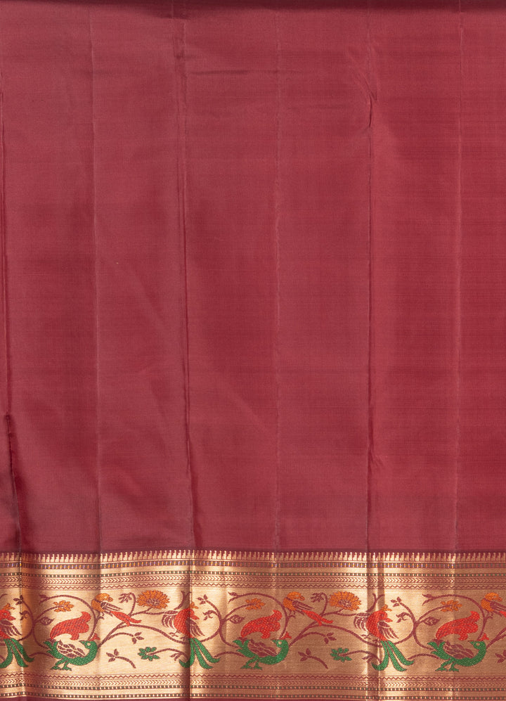 Light Green And Brown Paithani Silk Saree