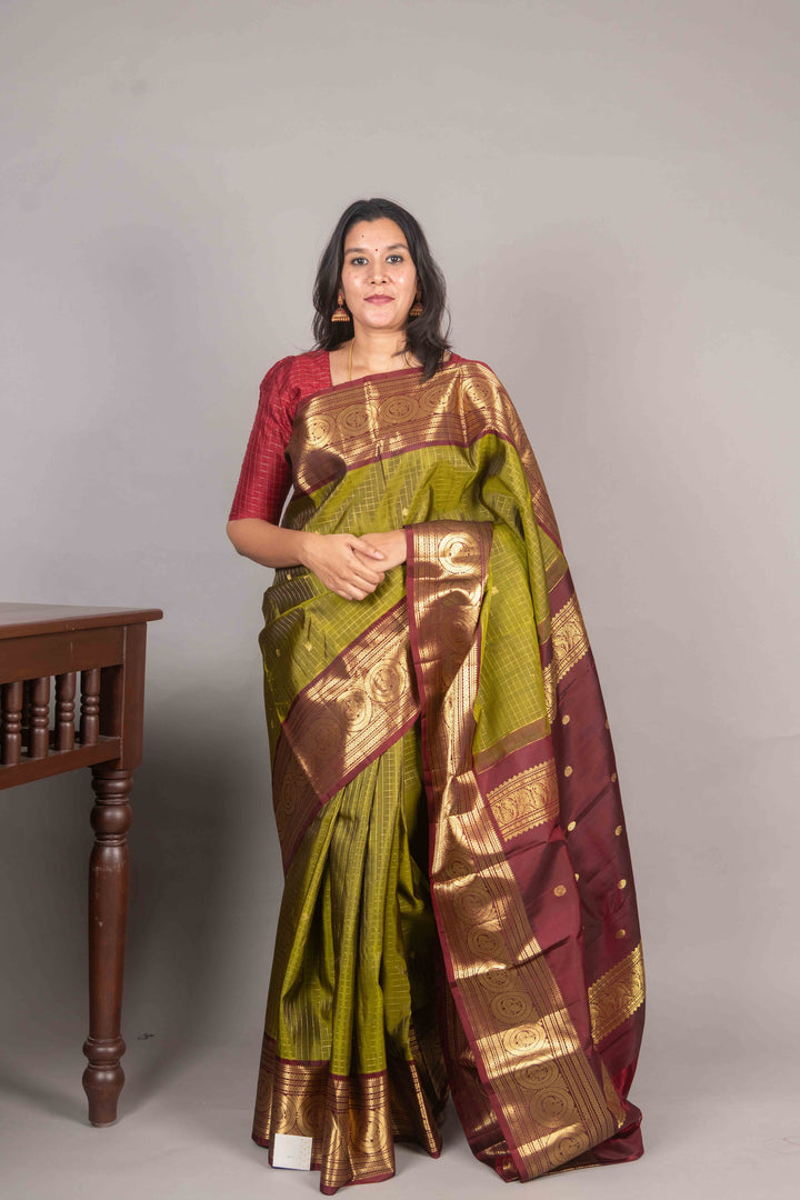 Green And Brown Heirloom Kanjipuram Silk Saree