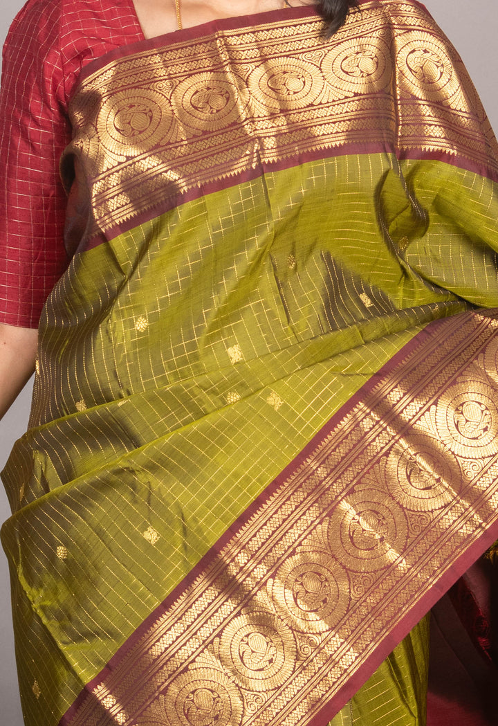 Green And Brown Heirloom Kanjipuram Silk Saree
