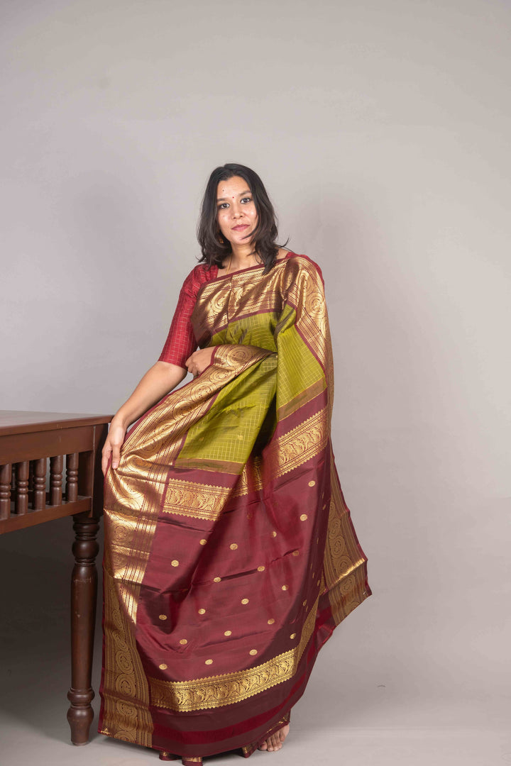 Green And Brown Heirloom Kanjipuram Silk Saree