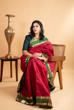 Red and green retta pettu silk saree