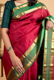 Red and green retta pettu silk saree